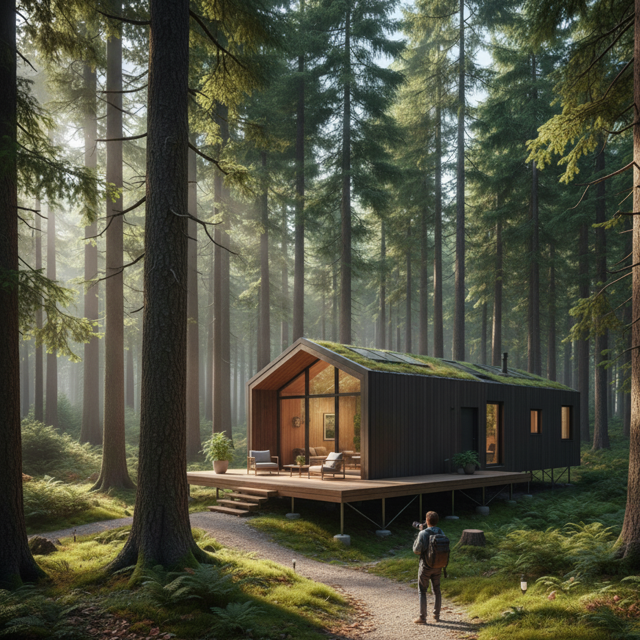 Dom modułowy w lesie